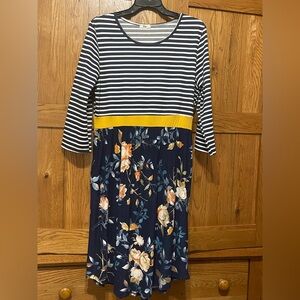 Striped Floral Long Sleeve Dress